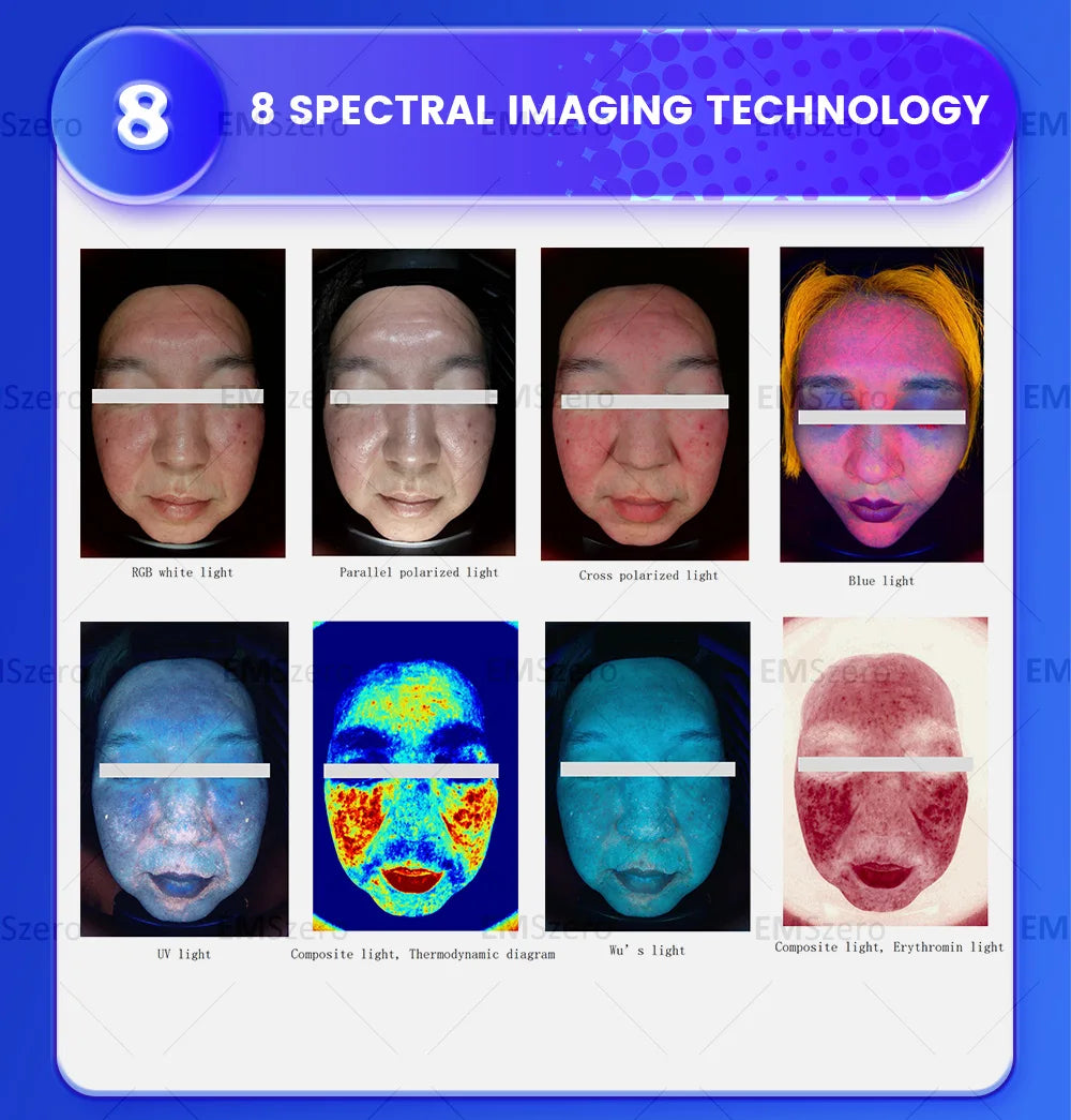 3D AI Facial Skin Analyzer Detection Skin Problem Diagnosis 8 Spectrum Professional Analysis Beauty Salon Equipment