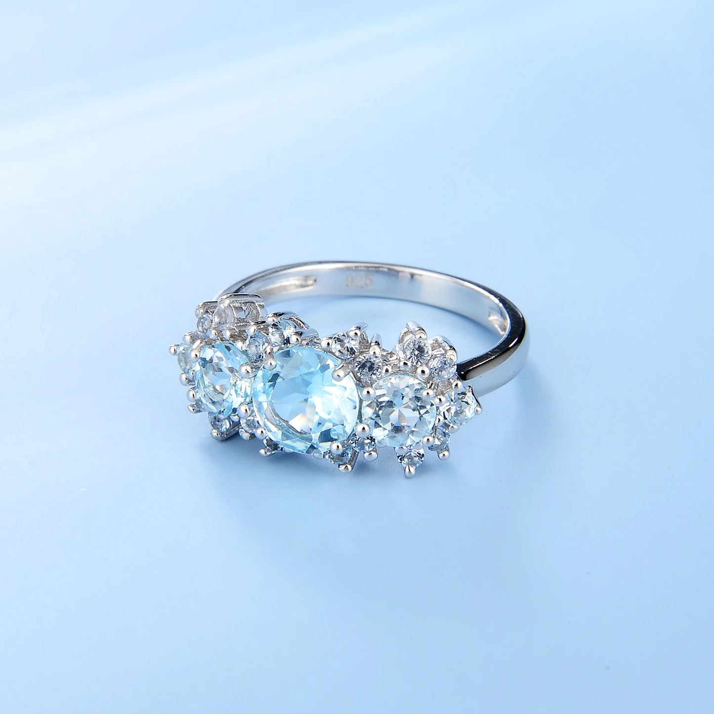 Sterling Silver Vintage Luxury Ring Natural Sky Blue Topaz Birthstone Rings For Women Gift Fine Jewelry