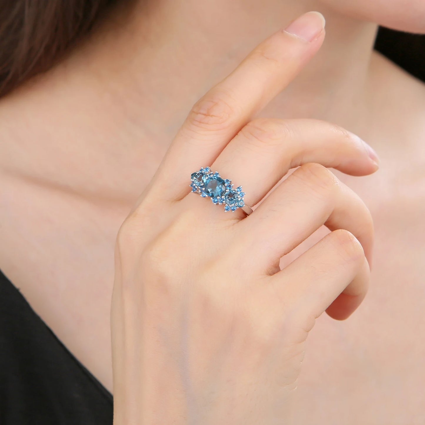 Sterling Silver Vintage Luxury Ring Natural Sky Blue Topaz Birthstone Rings For Women Gift Fine Jewelry