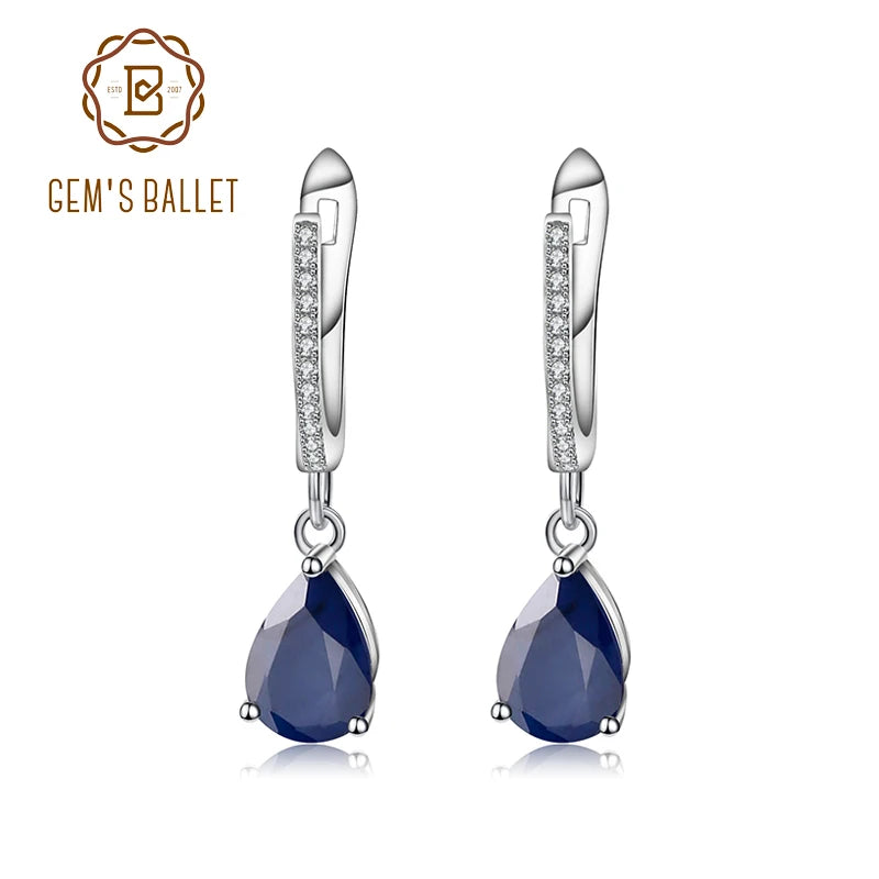 Natural Blue Sapphire Gemstone Drop Earrings 925 Sterling Silver Fine Jewelry For Women Wedding
