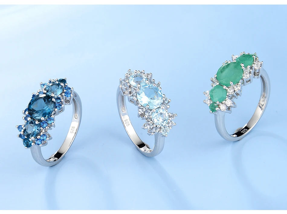 Sterling Silver Vintage Luxury Ring Natural Sky Blue Topaz Birthstone Rings For Women Gift Fine Jewelry