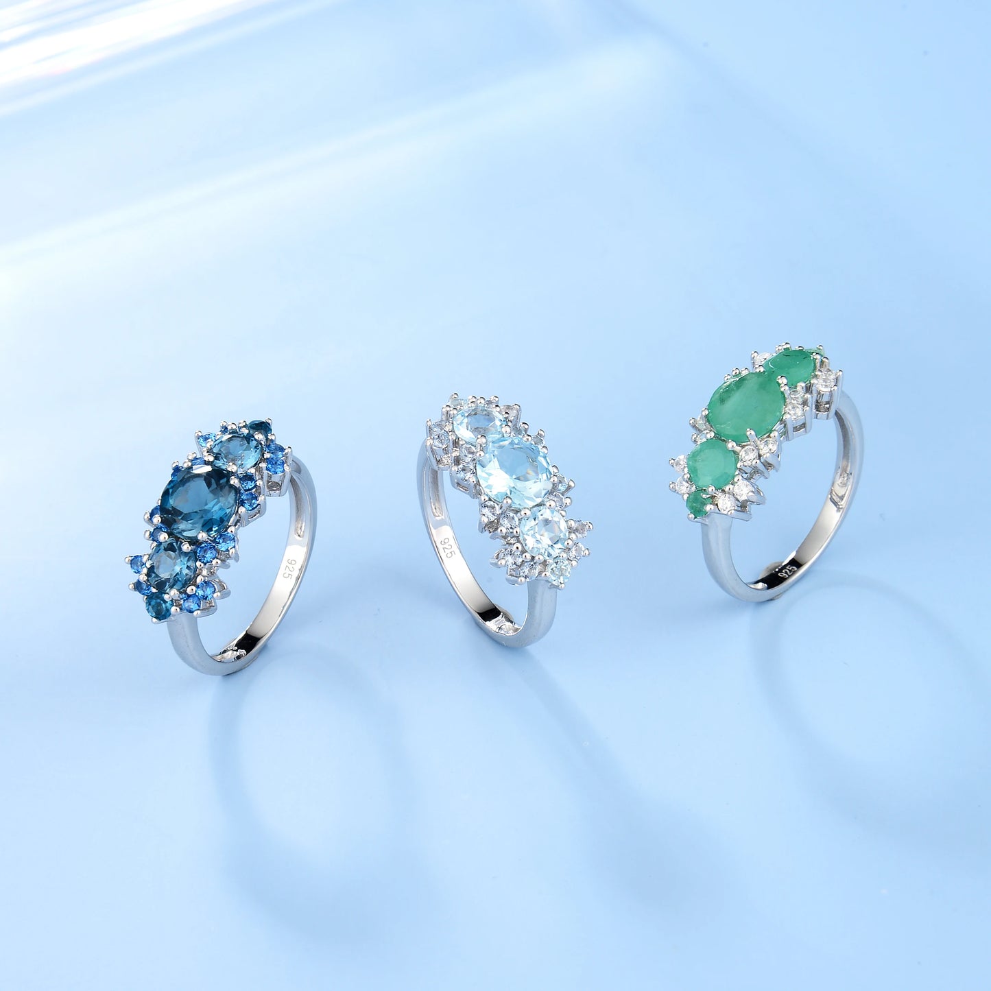 Sterling Silver Vintage Luxury Ring Natural Sky Blue Topaz Birthstone Rings For Women Gift Fine Jewelry
