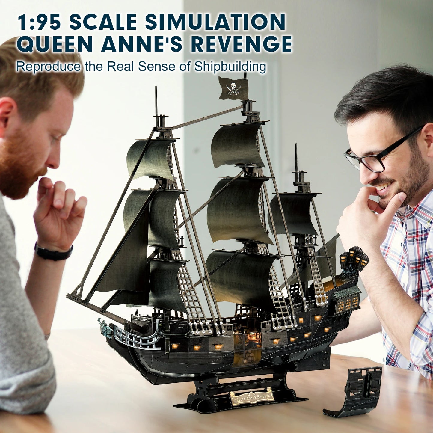 3D Puzzle for Adults LED Pirate Ship, Large Queen Anne's Revenge Desk Puzzles,