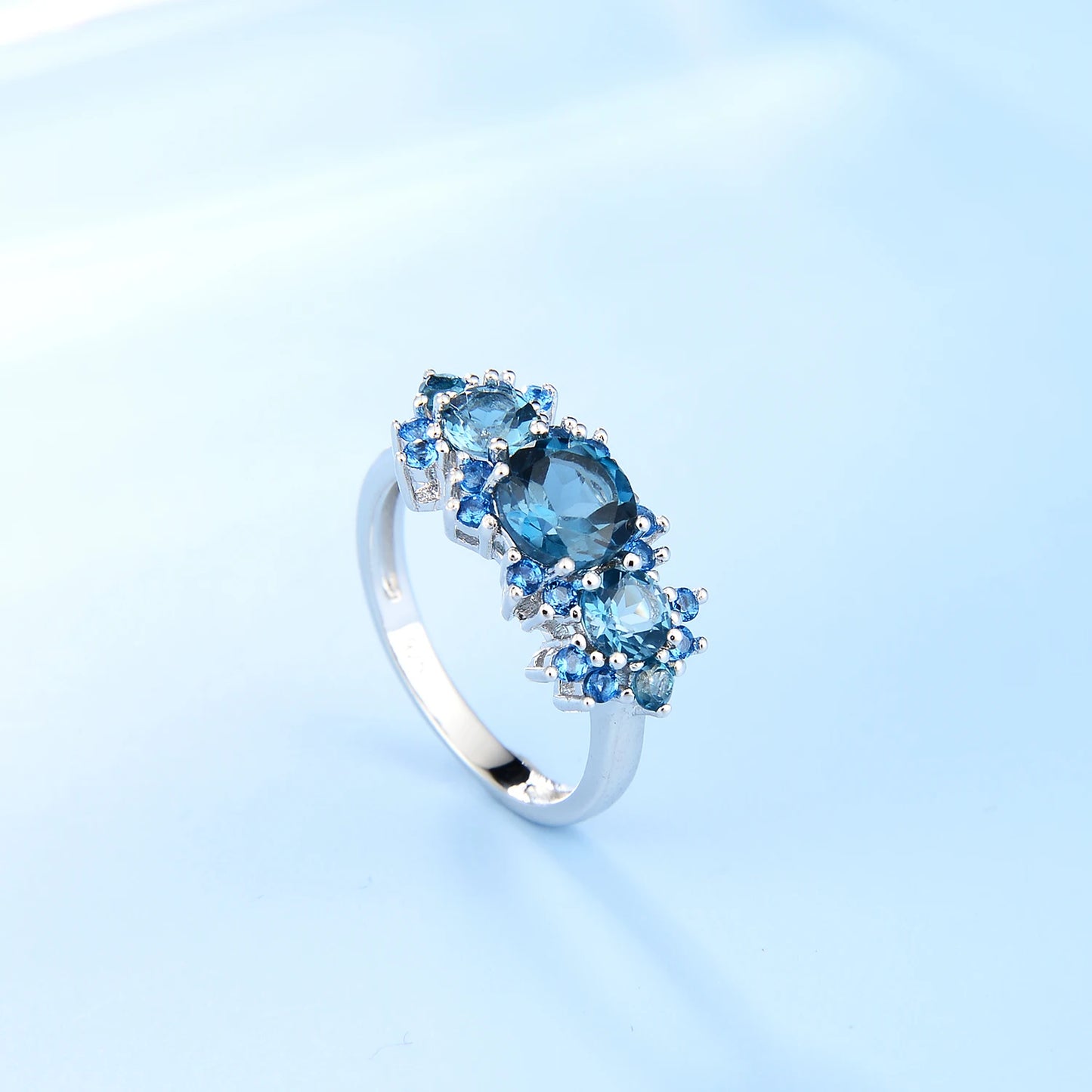 Sterling Silver Vintage Luxury Ring Natural Sky Blue Topaz Birthstone Rings For Women Gift Fine Jewelry
