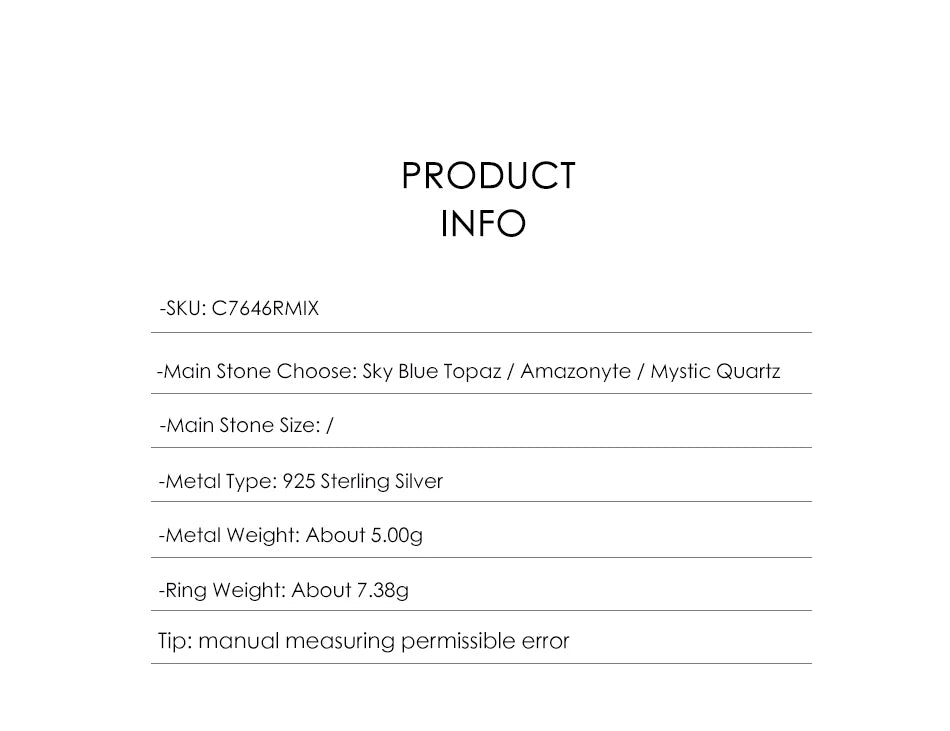 Sterling Silver Statement Rings Natural Amazonyte Blue Topaz Gemstone Candy Ring for Women Fine Jewelry