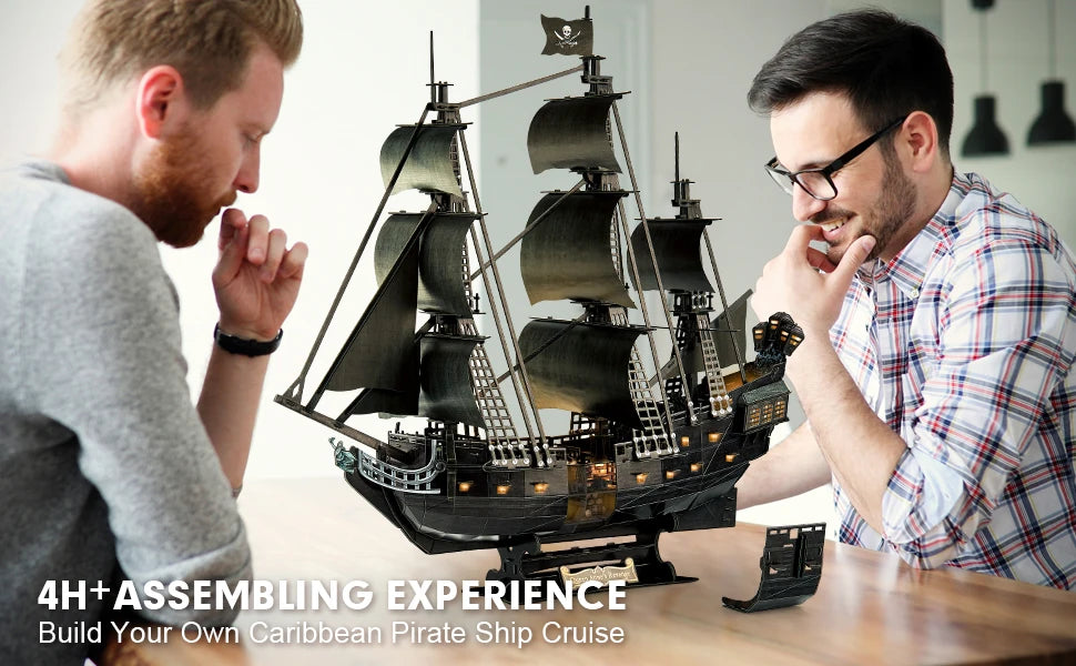 3D Puzzle for Adults LED Pirate Ship, Large Queen Anne's Revenge Desk Puzzles,