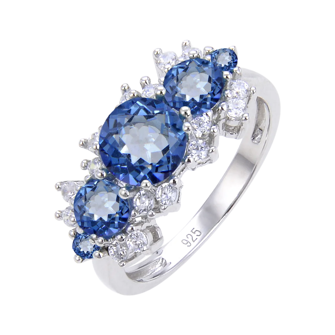 Sterling Silver Vintage Luxury Ring Natural Sky Blue Topaz Birthstone Rings For Women Gift Fine Jewelry