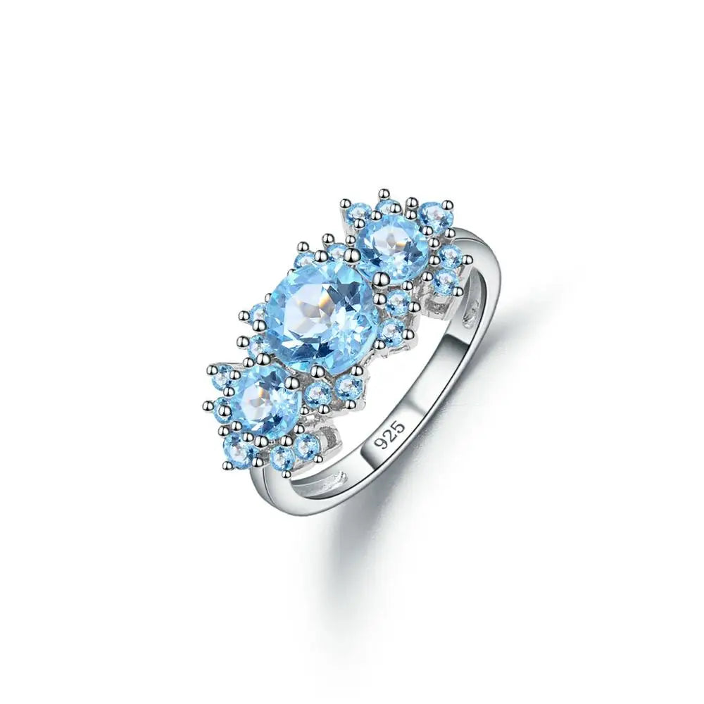 Sterling Silver Vintage Luxury Ring Natural Sky Blue Topaz Birthstone Rings For Women Gift Fine Jewelry