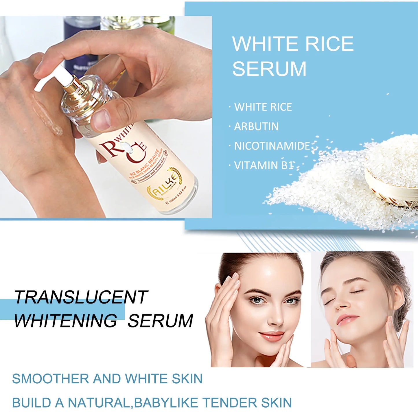 AILKE Multi Vitamin Brightening Body Lotion, Clean Skin With Vitamins A,E,B3,B5, Increase Radiance, Smooth, Moisturizer Cream