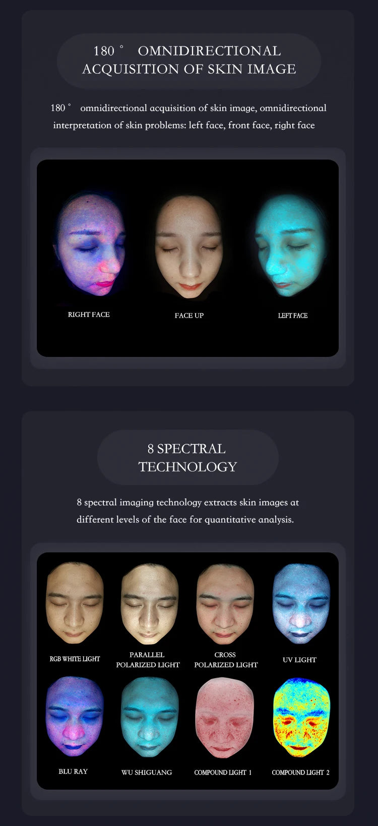 3D AI Facial Skin Analyzer Detection Skin Problem Diagnosis 8 Spectrum Professional Analysis Beauty Salon Equipment