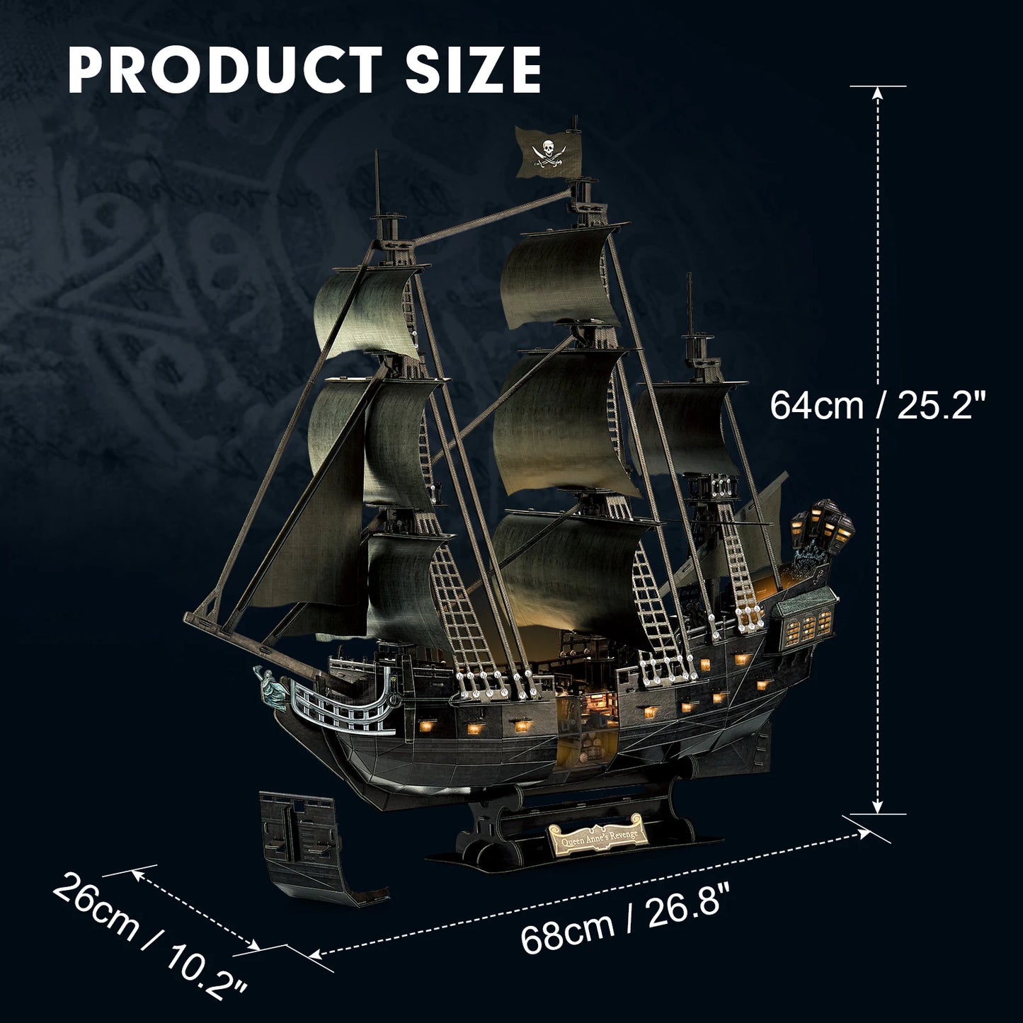 3D Puzzle for Adults LED Pirate Ship, Large Queen Anne's Revenge Desk Puzzles,