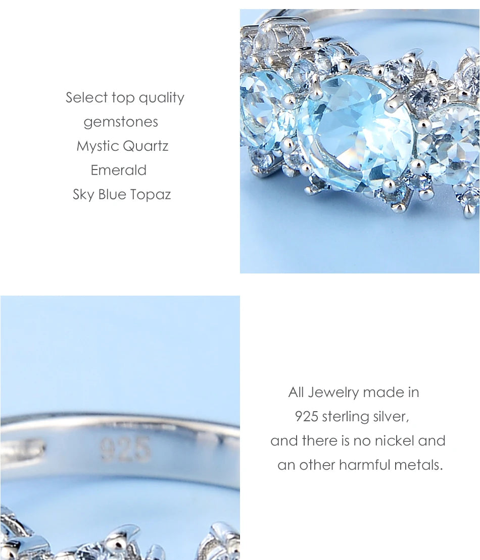Sterling Silver Vintage Luxury Ring Natural Sky Blue Topaz Birthstone Rings For Women Gift Fine Jewelry