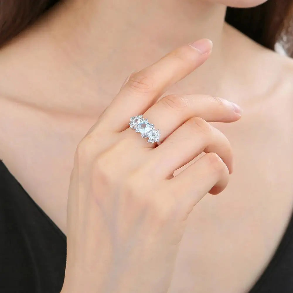Sterling Silver Vintage Luxury Ring Natural Sky Blue Topaz Birthstone Rings For Women Gift Fine Jewelry