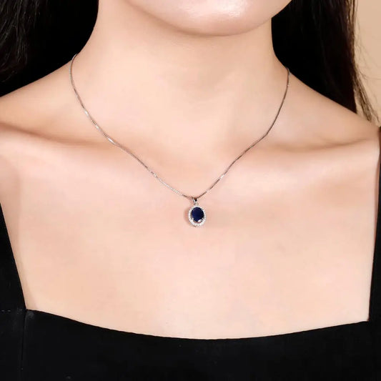 Natural Natural Blue Sapphire Real 585 14K 10K 18K Gold 925 Silver Pendant Necklace For Women Necklace Jewelry
