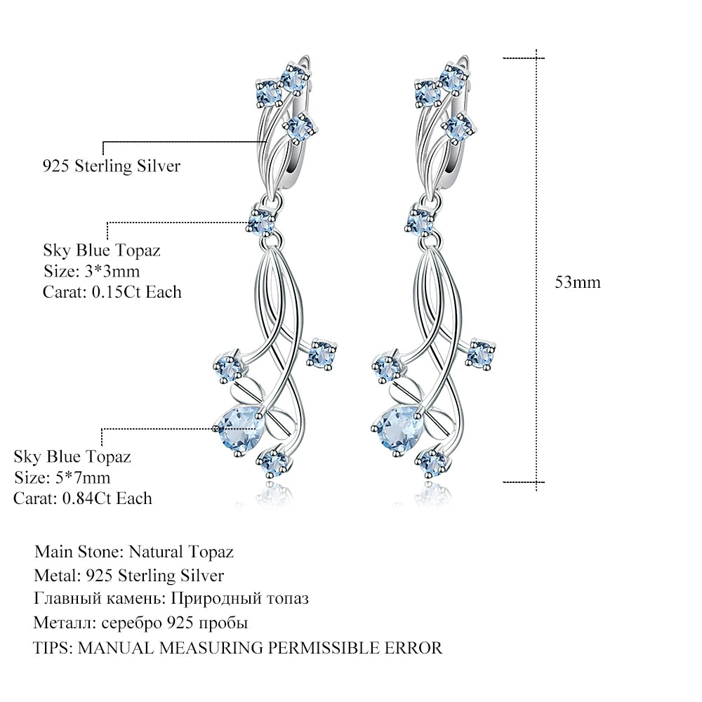 Flower Design 3.89t Natural Sky Blue Topaz Gemstone Drop Earrings For Bridal 925 Sterling Silver Wedding Jewelry
