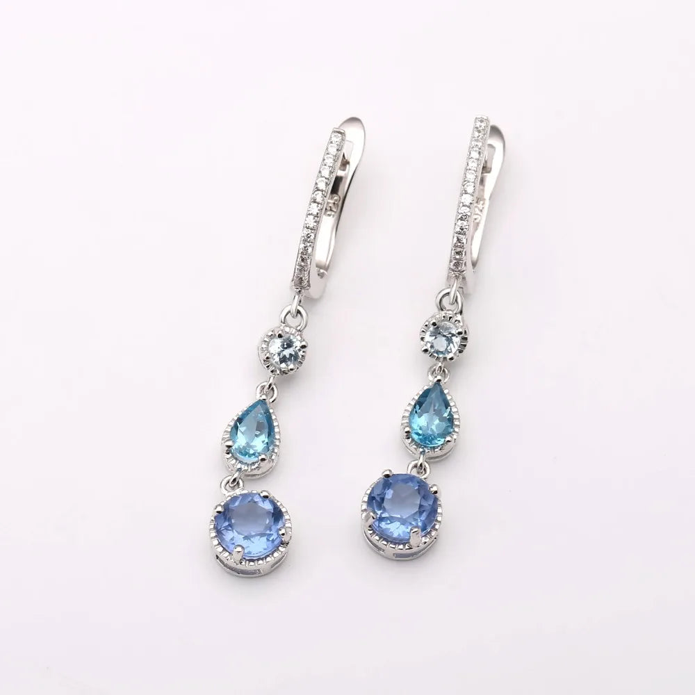 Natural Color-Change Fluorite Mix Gemstone Drop Earrings 100% Genuine 925 sterling silver Fine Jewelry For Women