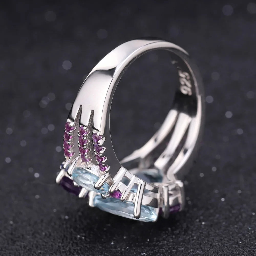 Natural Sky Blue Topaz Amethyst Rings Fine Jewelry 925 Sterling Silver Gemstone Candy Ring for Women Bijoux
