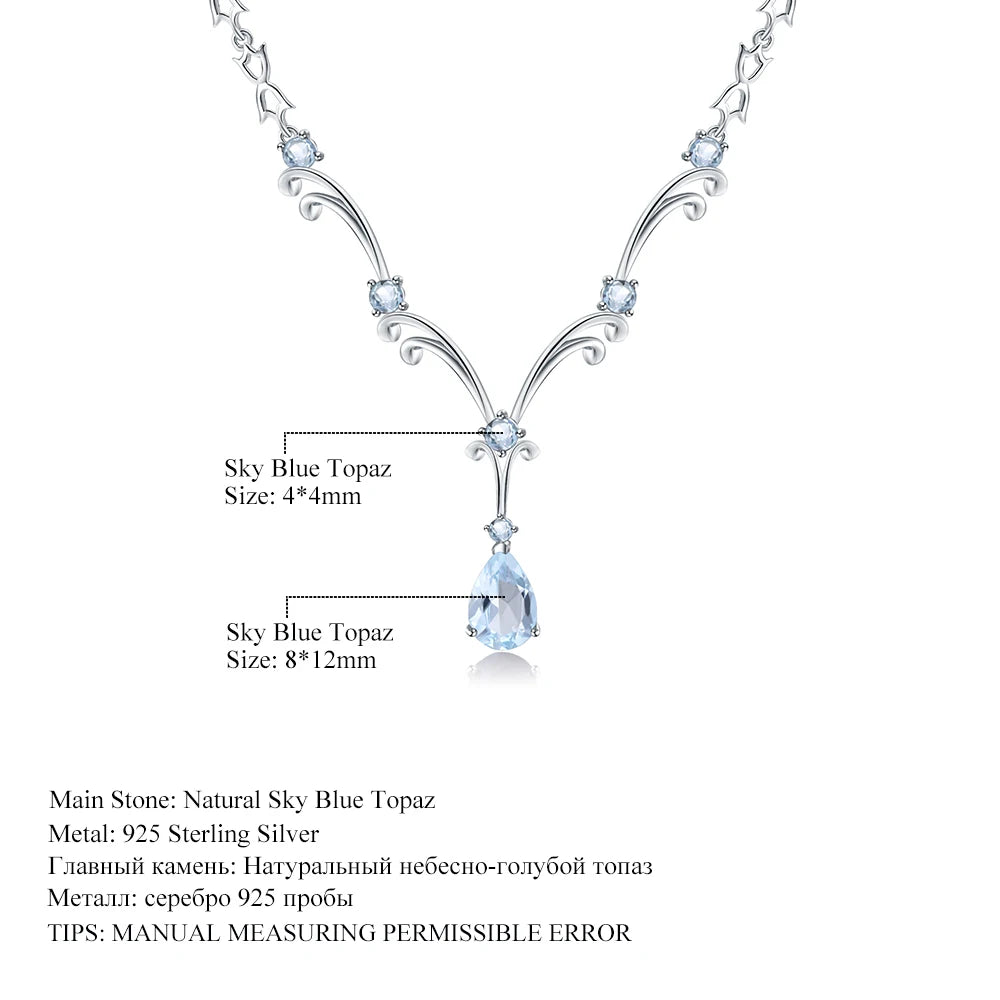 Natural Sky Blue Topaz Gemstone Pendant Necklace for Women Luxury 925 Sterling Silver Vintage Fine Jewelry