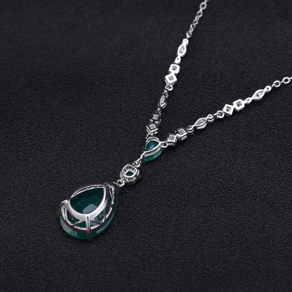 Sterling Silver Vintage Jewelry Natural Green Agate Gemstone Pendant Necklace for Women Wedding Fine Jewelry
