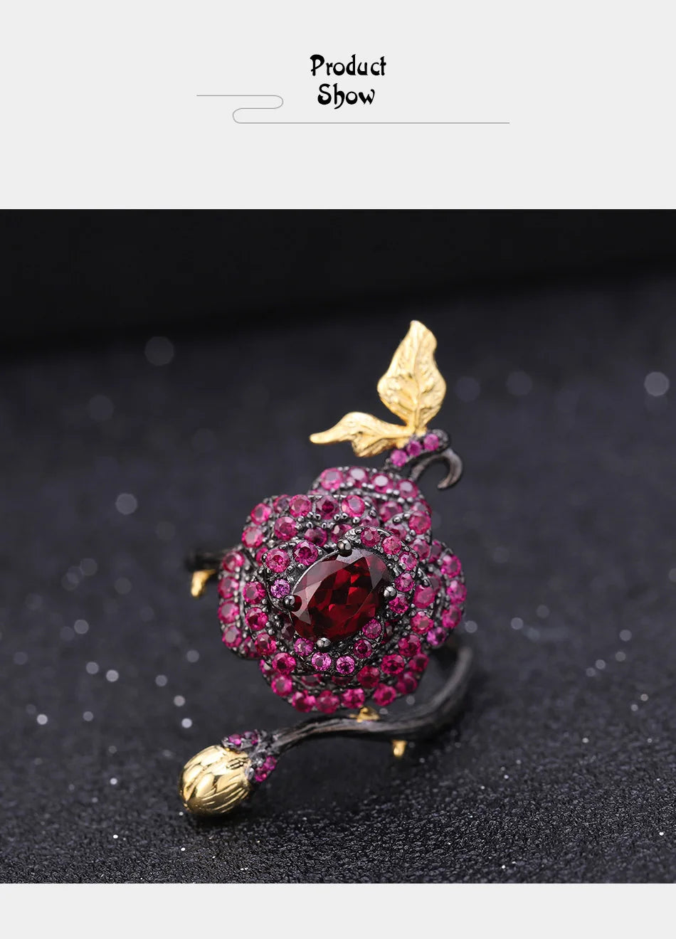tNatural Rhodolite Garne Rose Flower Ring 95 Sterling Silver Handmade Adjustable Open Ring for Women Bijoux