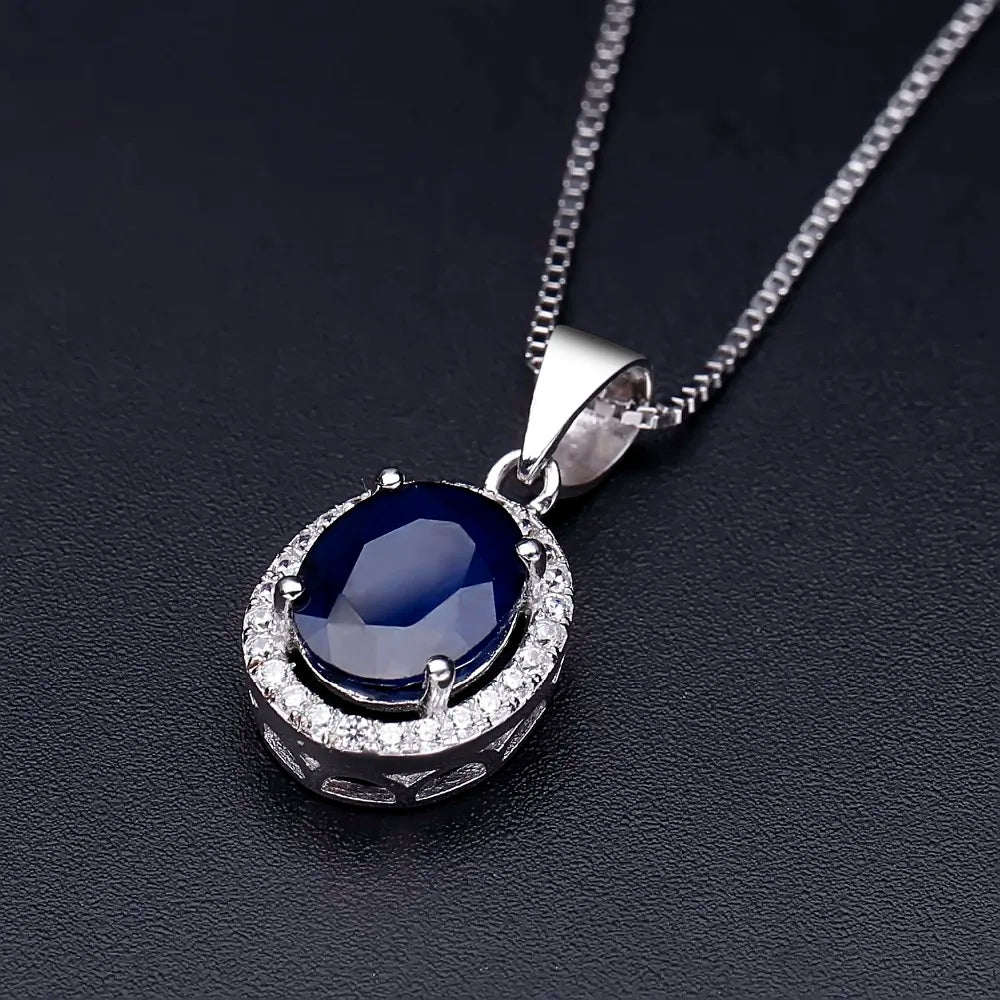 Natural Natural Blue Sapphire Real 585 14K 10K 18K Gold 925 Silver Pendant Necklace For Women Necklace Jewelry
