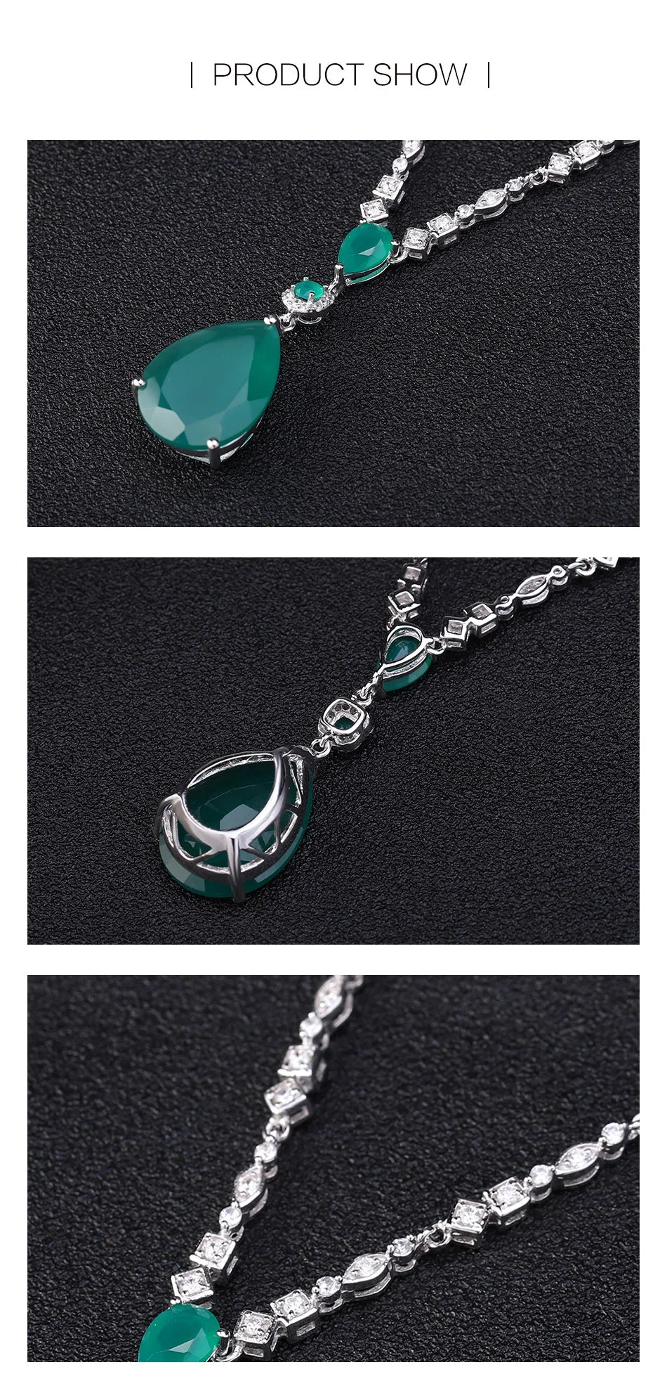 Sterling Silver Vintage Jewelry Natural Green Agate Gemstone Pendant Necklace for Women Wedding Fine Jewelry