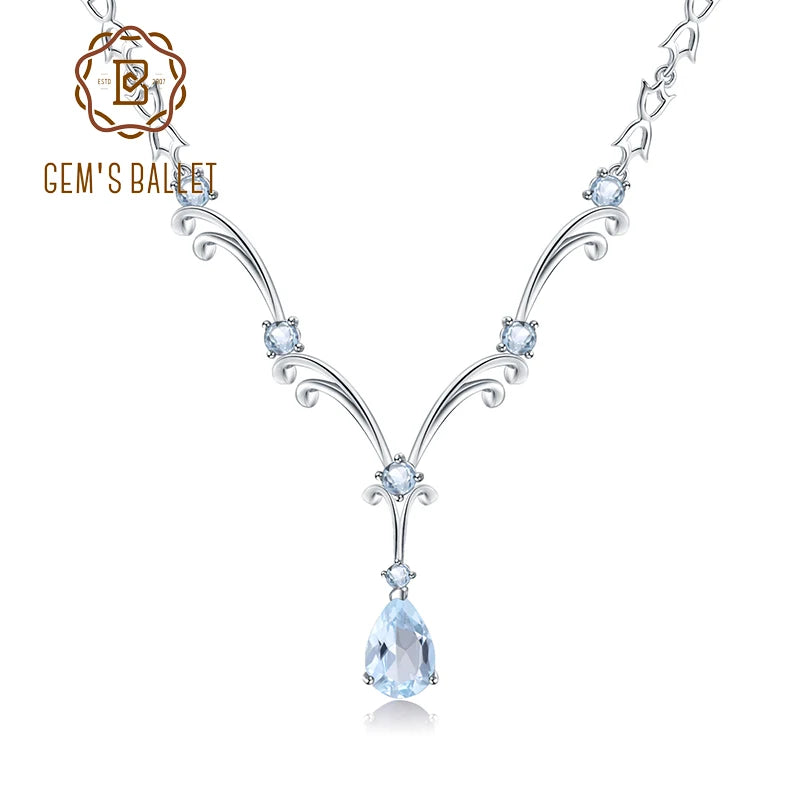 Natural Sky Blue Topaz Gemstone Pendant Necklace for Women Luxury 925 Sterling Silver Vintage Fine Jewelry
