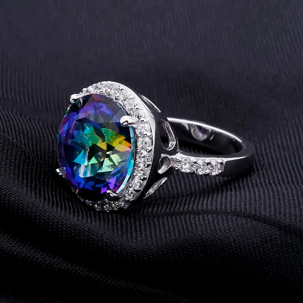Natural Blueish Mystic Quartz 925 sterling silver Cocktail Rings Fine Jewelry For Women Wedding Engagement