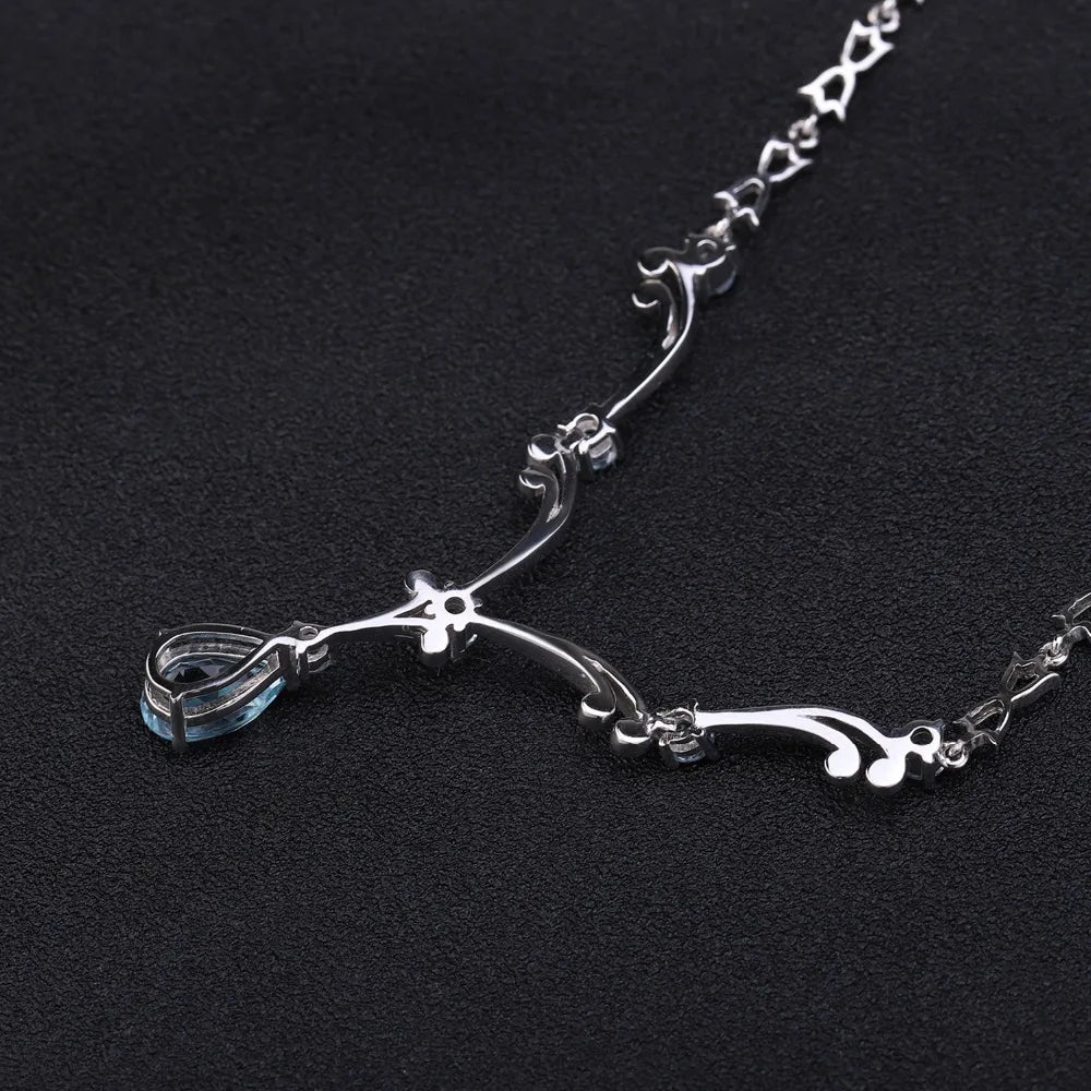 Natural Sky Blue Topaz Gemstone Pendant Necklace for Women Luxury 925 Sterling Silver Vintage Fine Jewelry
