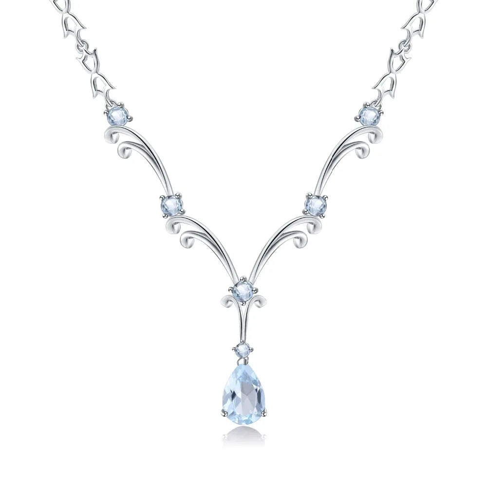 Natural Sky Blue Topaz Gemstone Pendant Necklace for Women Luxury 925 Sterling Silver Vintage Fine Jewelry