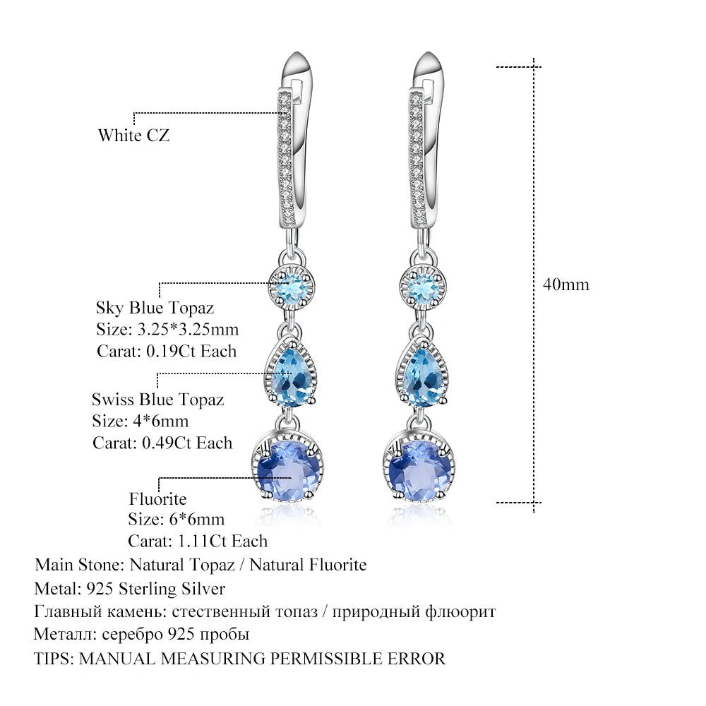 Natural Color-Change Fluorite Mix Gemstone Drop Earrings 100% Genuine 925 sterling silver Fine Jewelry For Women