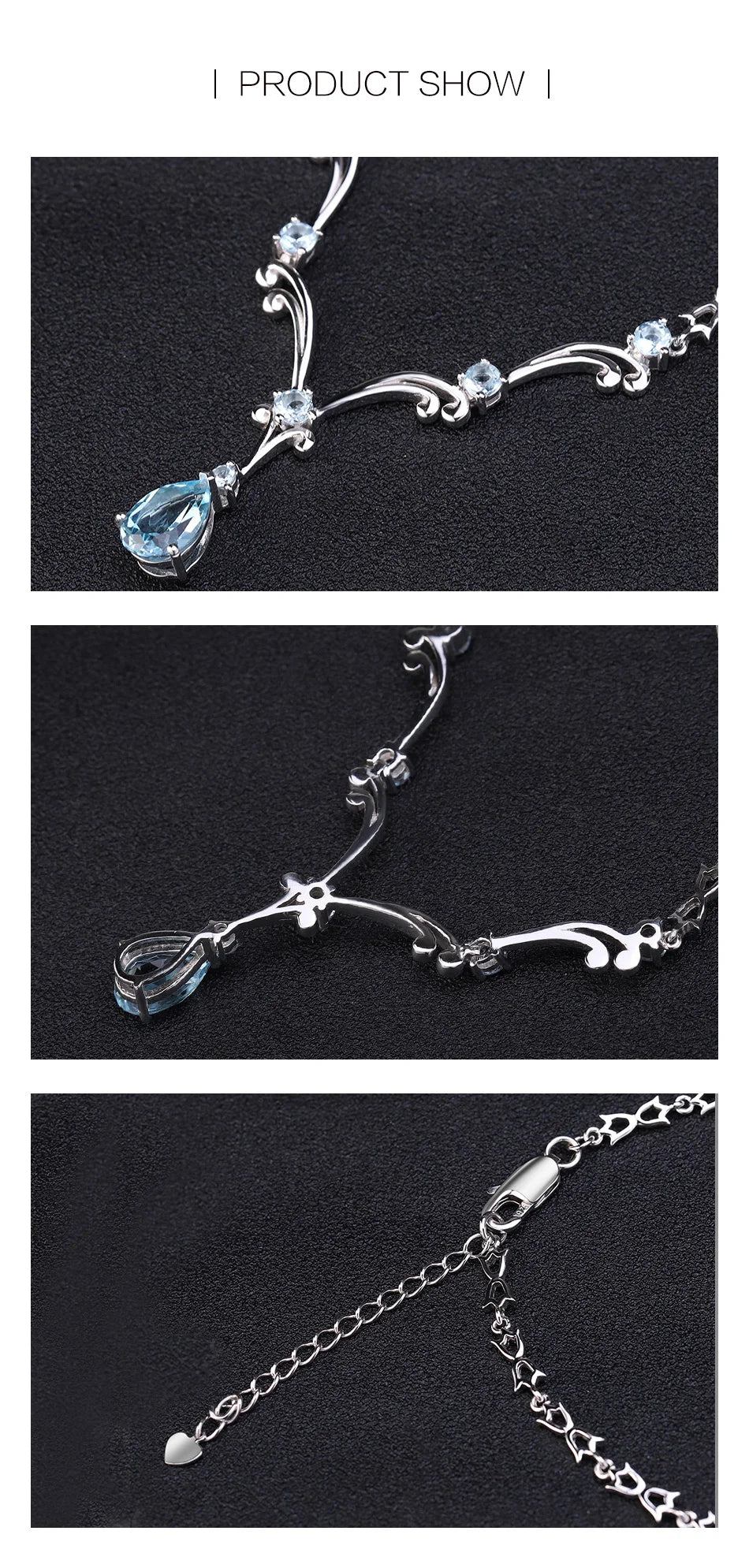 Natural Sky Blue Topaz Gemstone Pendant Necklace for Women Luxury 925 Sterling Silver Vintage Fine Jewelry