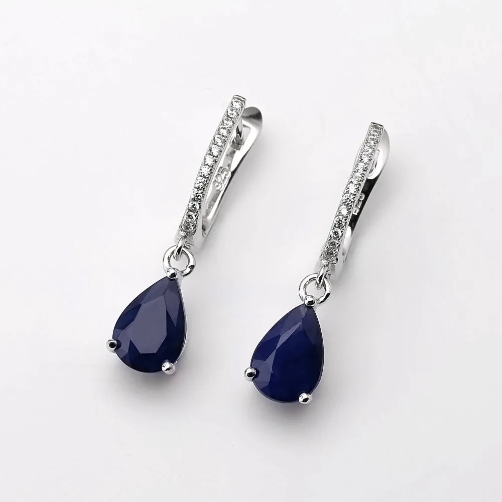 Natural Blue Sapphire Gemstone Drop Earrings 925 Sterling Silver Fine Jewelry For Women Wedding