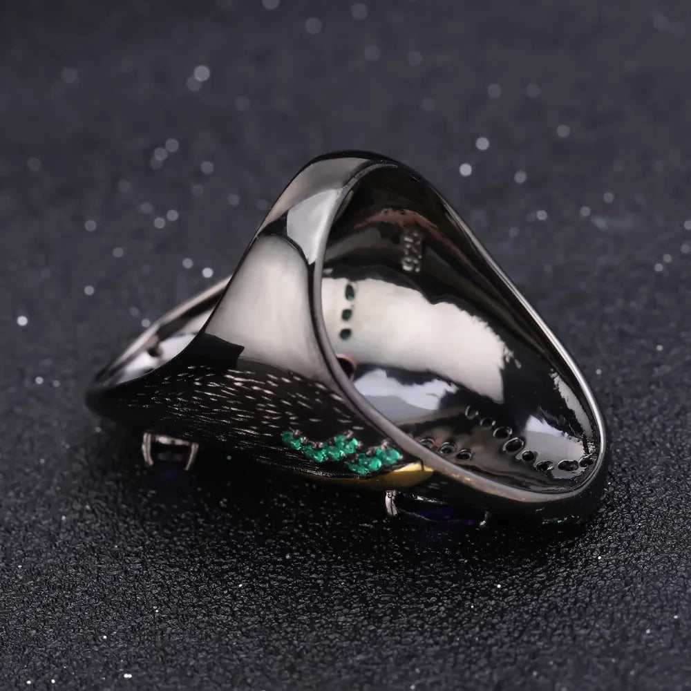 Georgia O'keeffe Leaf Ring 0.80Ct Natural Amethyst 925 Sterling Silver Handmade Finger Rings for Women Bijoux