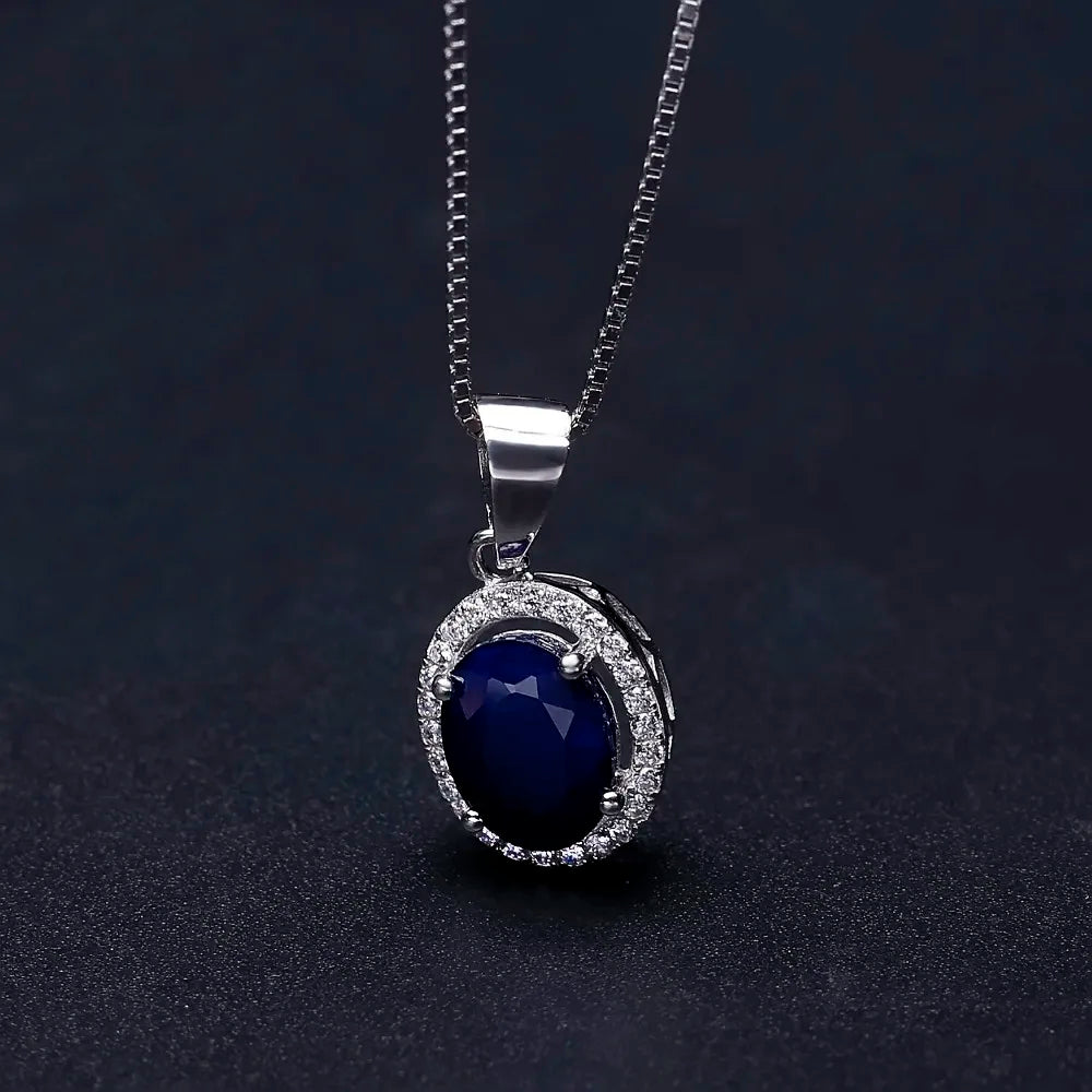 Natural Natural Blue Sapphire Real 585 14K 10K 18K Gold 925 Silver Pendant Necklace For Women Necklace Jewelry