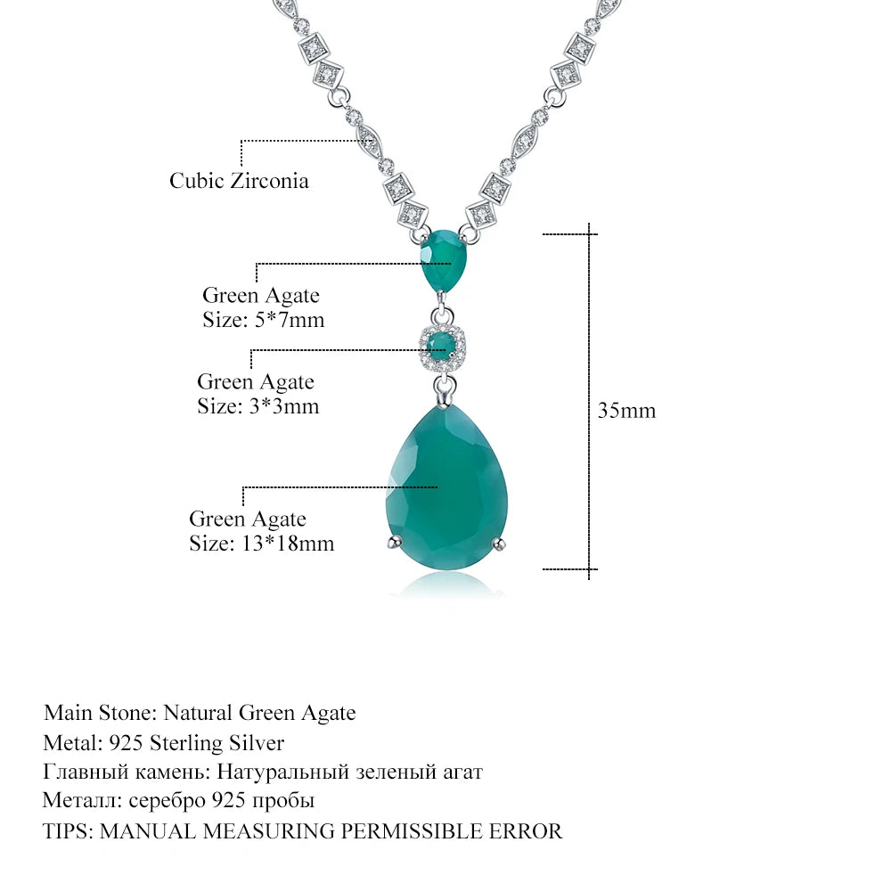 Sterling Silver Vintage Jewelry Natural Green Agate Gemstone Pendant Necklace for Women Wedding Fine Jewelry
