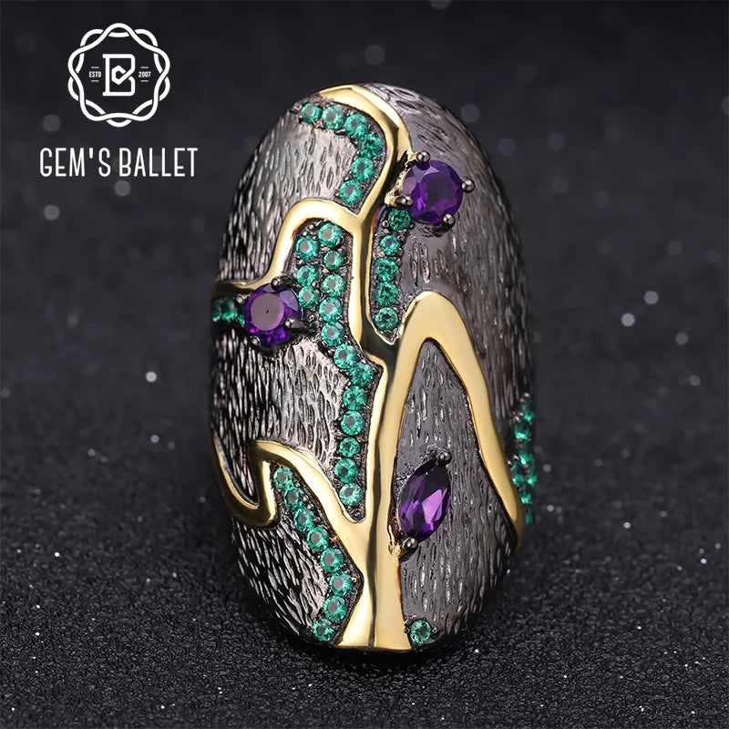 Georgia O'keeffe Leaf Ring 0.80Ct Natural Amethyst 925 Sterling Silver Handmade Finger Rings for Women Bijoux