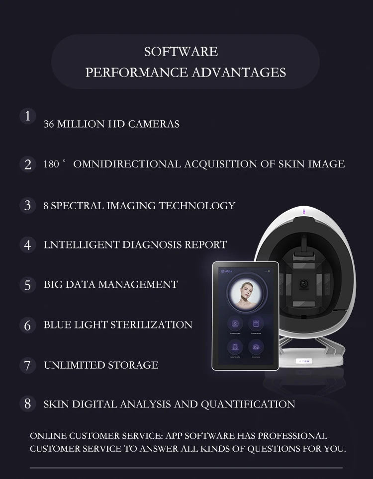 3D AI Facial Skin Analyzer Detection Skin Problem Diagnosis 8 Spectrum Professional Analysis Beauty Salon Equipment