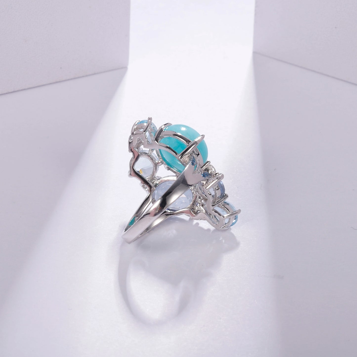 Sterling Silver Statement Rings Natural Amazonyte Blue Topaz Gemstone Candy Ring for Women Fine Jewelry