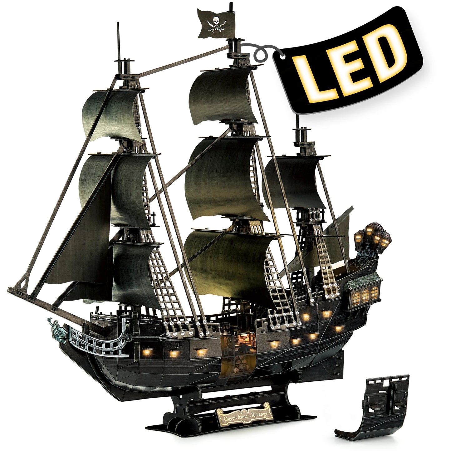 3D Puzzle for Adults LED Pirate Ship, Large Queen Anne's Revenge Desk Puzzles,