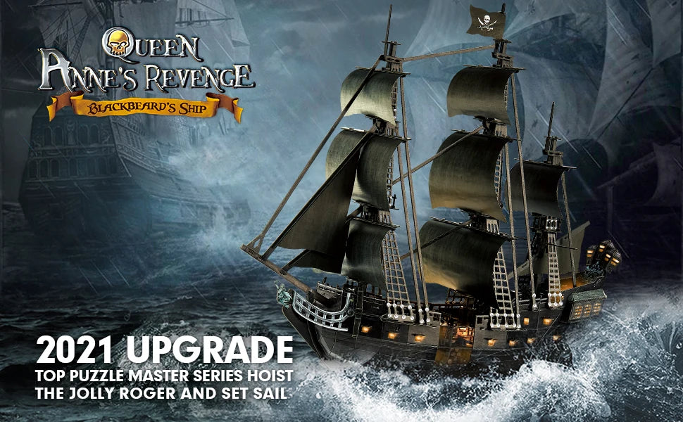 3D Puzzle for Adults LED Pirate Ship, Large Queen Anne's Revenge Desk Puzzles,