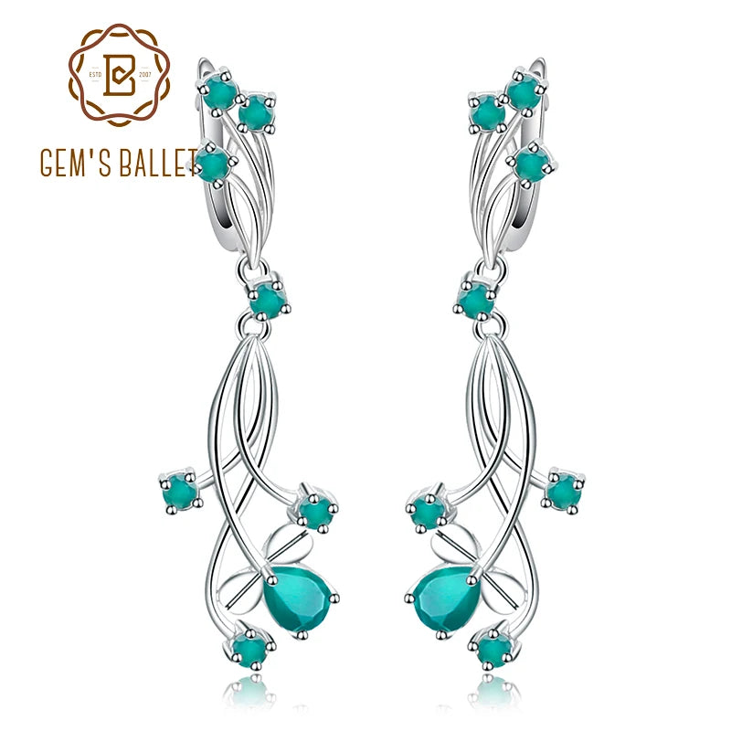 Flower Design 3.89t Natural Sky Blue Topaz Gemstone Drop Earrings For Bridal 925 Sterling Silver Wedding Jewelry