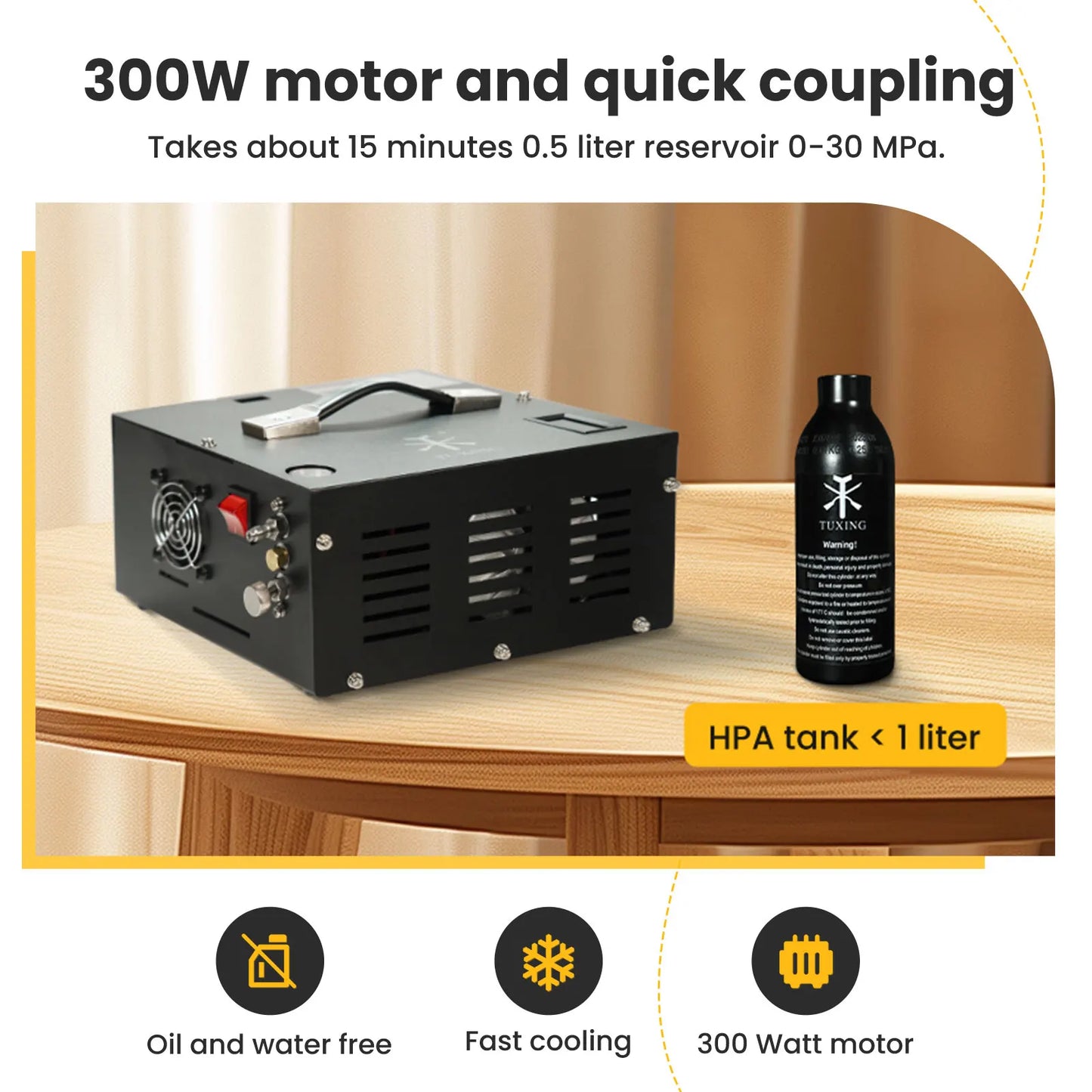 4500Psi 12V PCP Air Compressor 300Bar High Pressure Compressor Portable Built-in Transformer Diving Tank Airgun