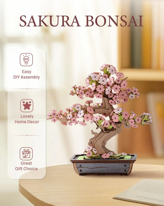 D Wooden Sakura Bonsai Puzzle Easy Assembly Evergreen