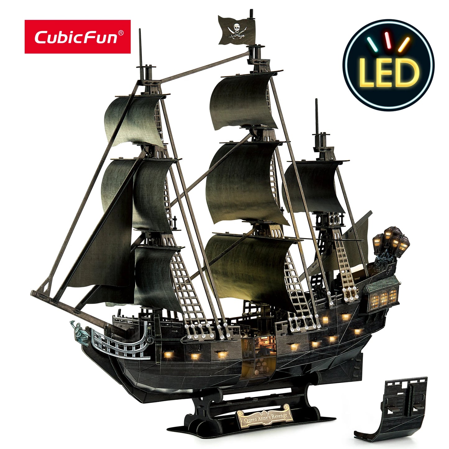3D Puzzle for Adults LED Pirate Ship, Large Queen Anne's Revenge Desk Puzzles,