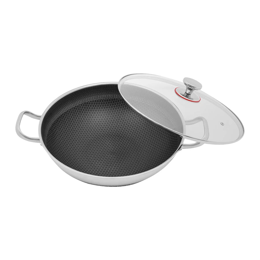 Stainless Steel Pan, Cooking Pan, Double-sided Honeycomb Frying Pan, Non-stick Pan with Lid Induction Cooker Gas Stove Universal