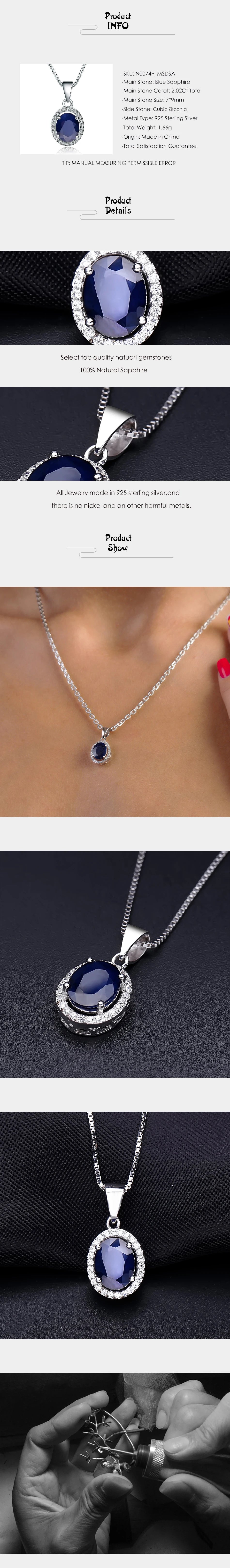 Natural Natural Blue Sapphire Real 585 14K 10K 18K Gold 925 Silver Pendant Necklace For Women Necklace Jewelry