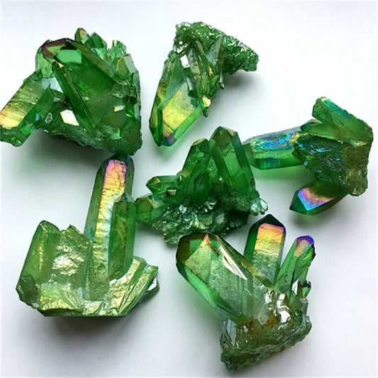 Green Titanium Quartz Crystal Cluster