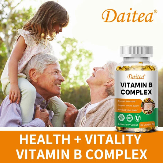Vitamin B Complex Capsules - B12, B1, B2, B3, B5, B6, B7, B9, Folic Acid and Biotin - Reduce Stress, Boost Immunity