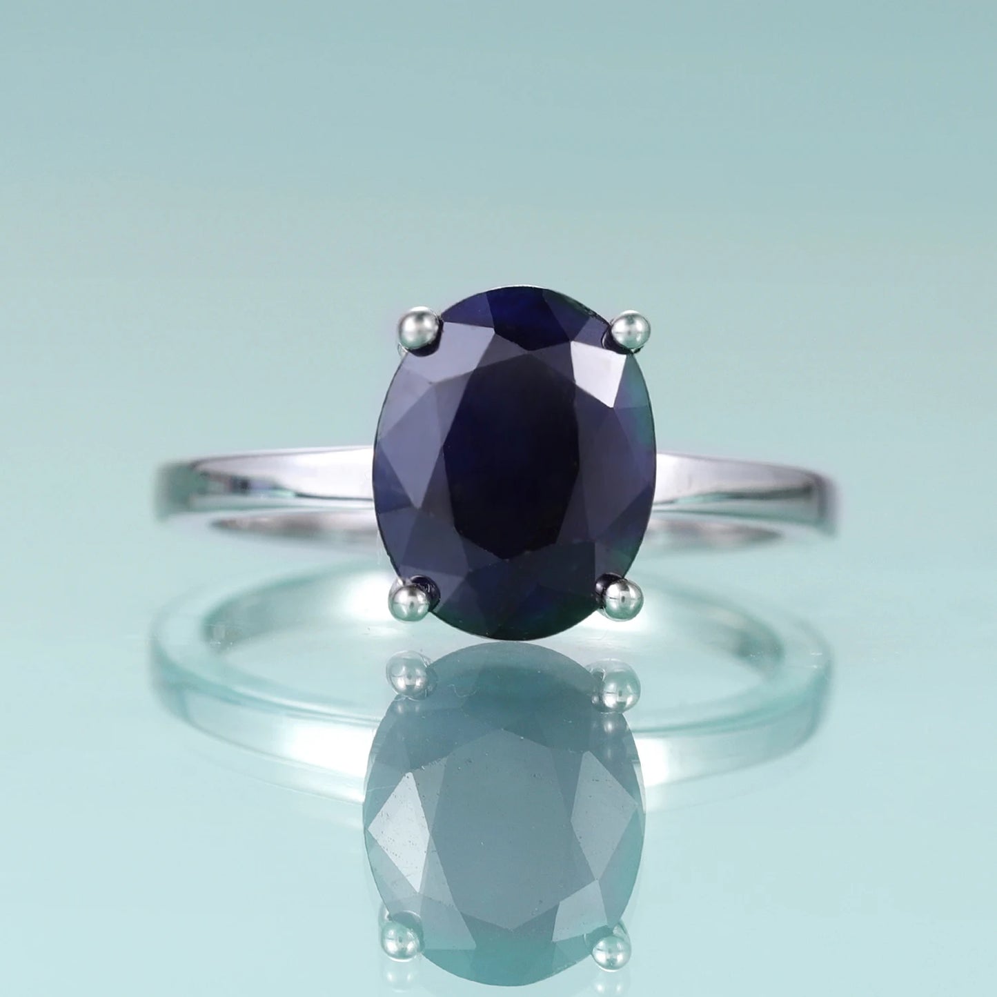 gement Wedding Ring September Birthstone Jewelry Sterling Silver Sapphire Ring Oval Blue Sapphire Solitaire
